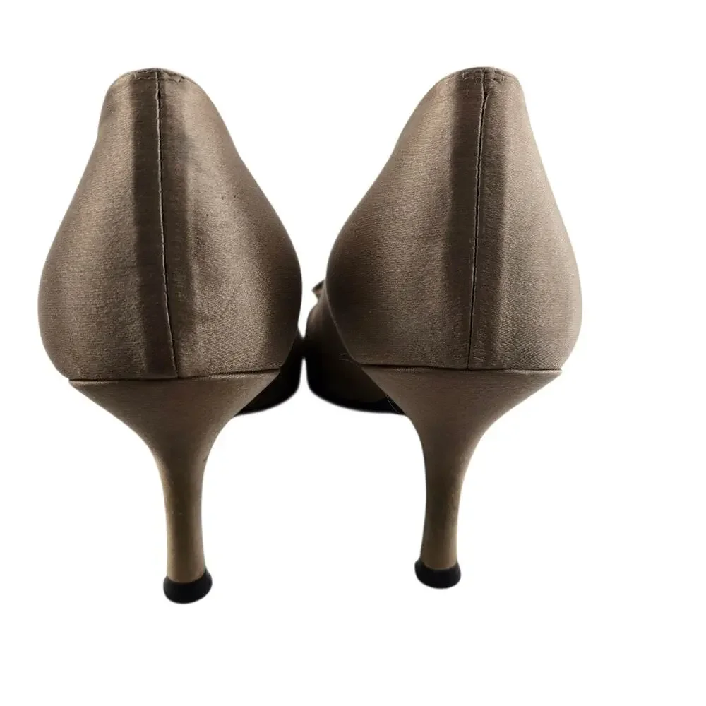 Stuart Weitzman Heels Womens 9 M Gigi Ritz Taupe Beige Satin Peep Toe‎ Formal
